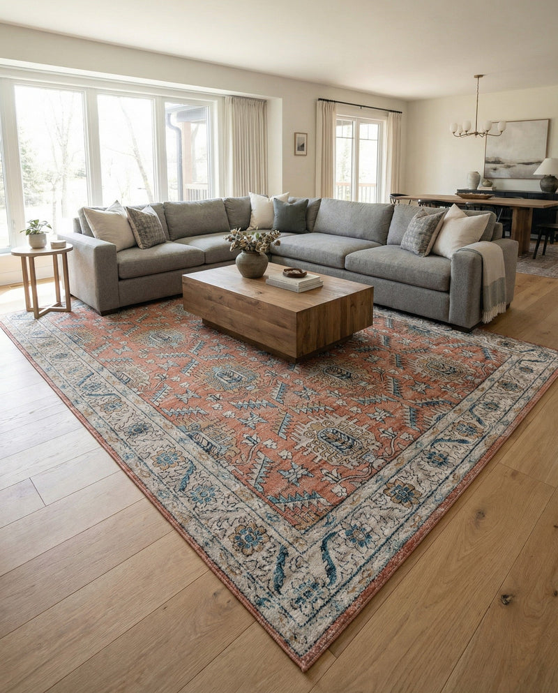 Mykonos Manor Collection Area Rug -  Paros Rectangle Salmon Pink  lifestyle 21