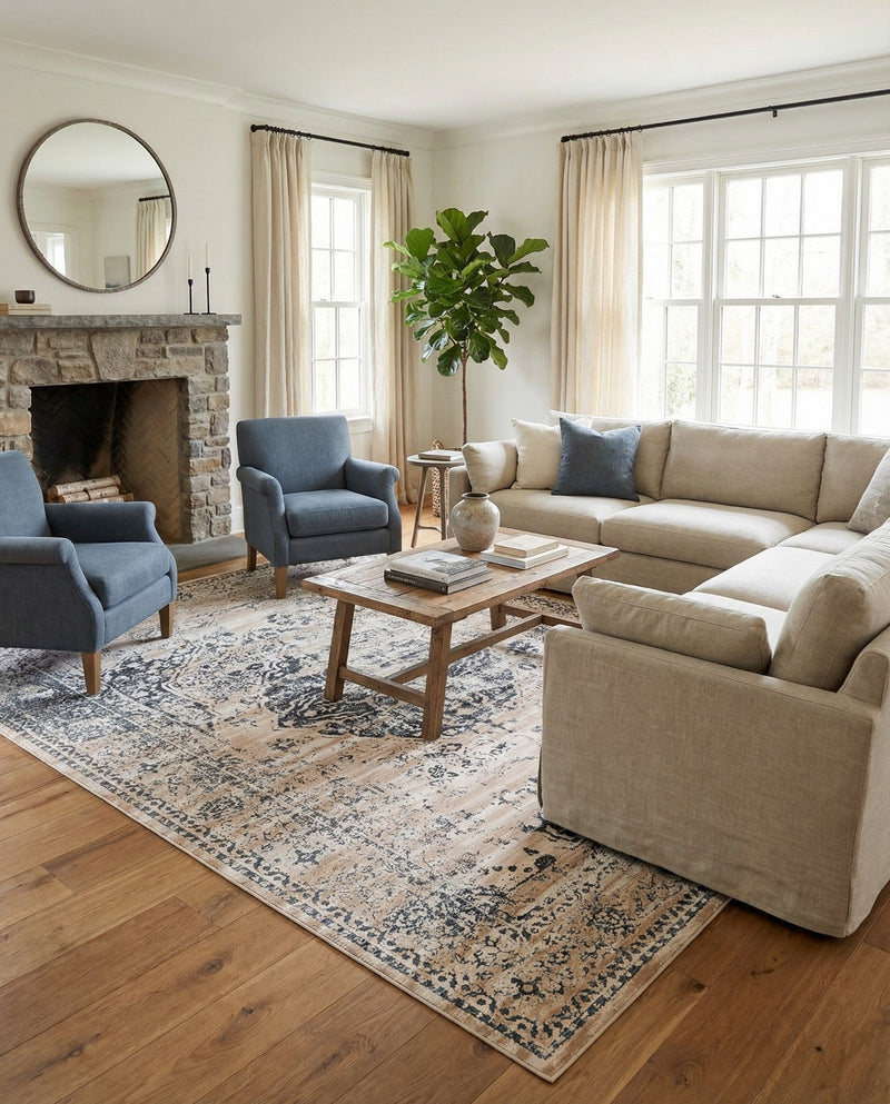 Coastal Manor Collection Area Rug -  Dunes Rectangle Dark Blue  lifestyle 17
