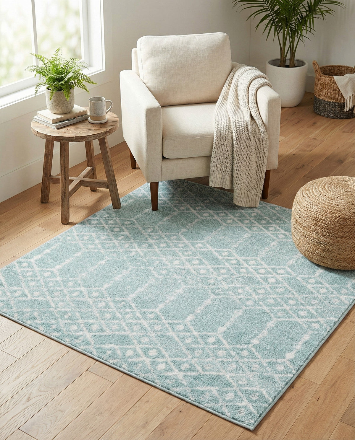 Marrakesh Lattice Collection Area Rug - Casablanca (Aqua) Square Aqua  lifestyle 114