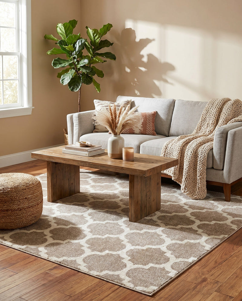 Lattice Gardens Collection Area Rug -  Bloomfield (Light Brown) Square Light Brown  lifestyle 74