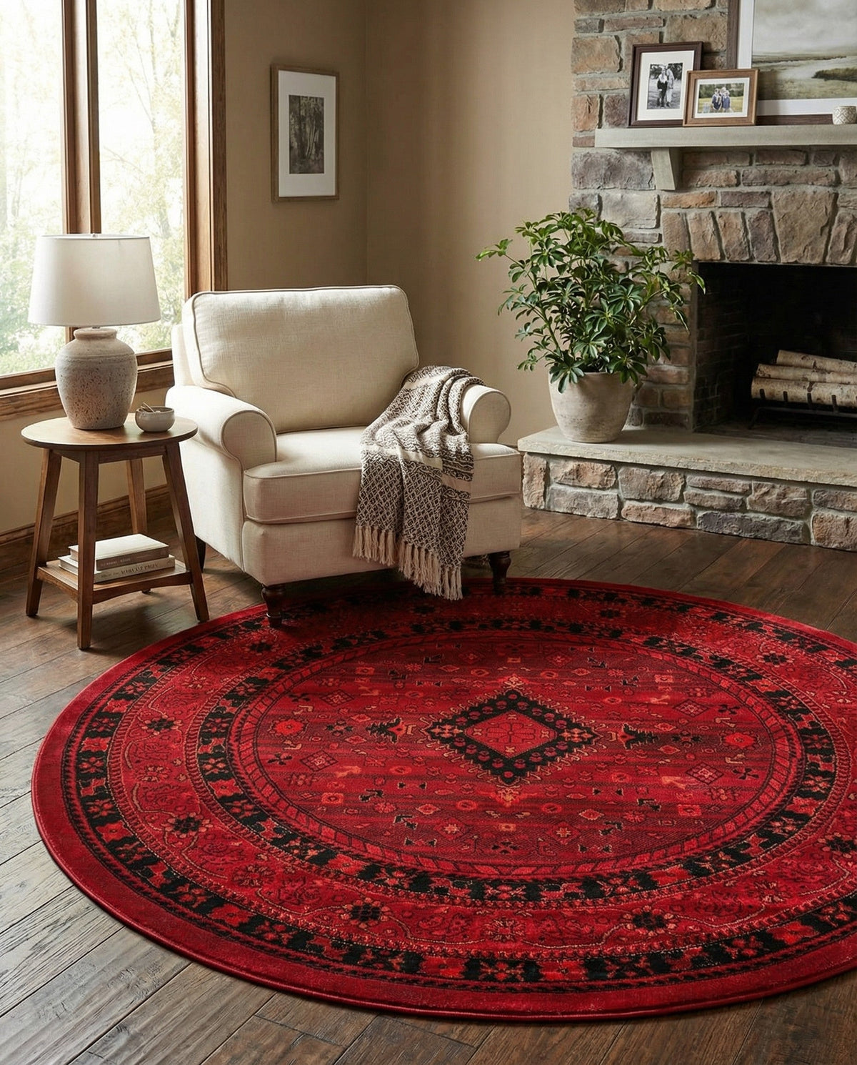 Samarkand Elegance Collection Area Rug -  Zarafshan Round Red  lifestyle 88
