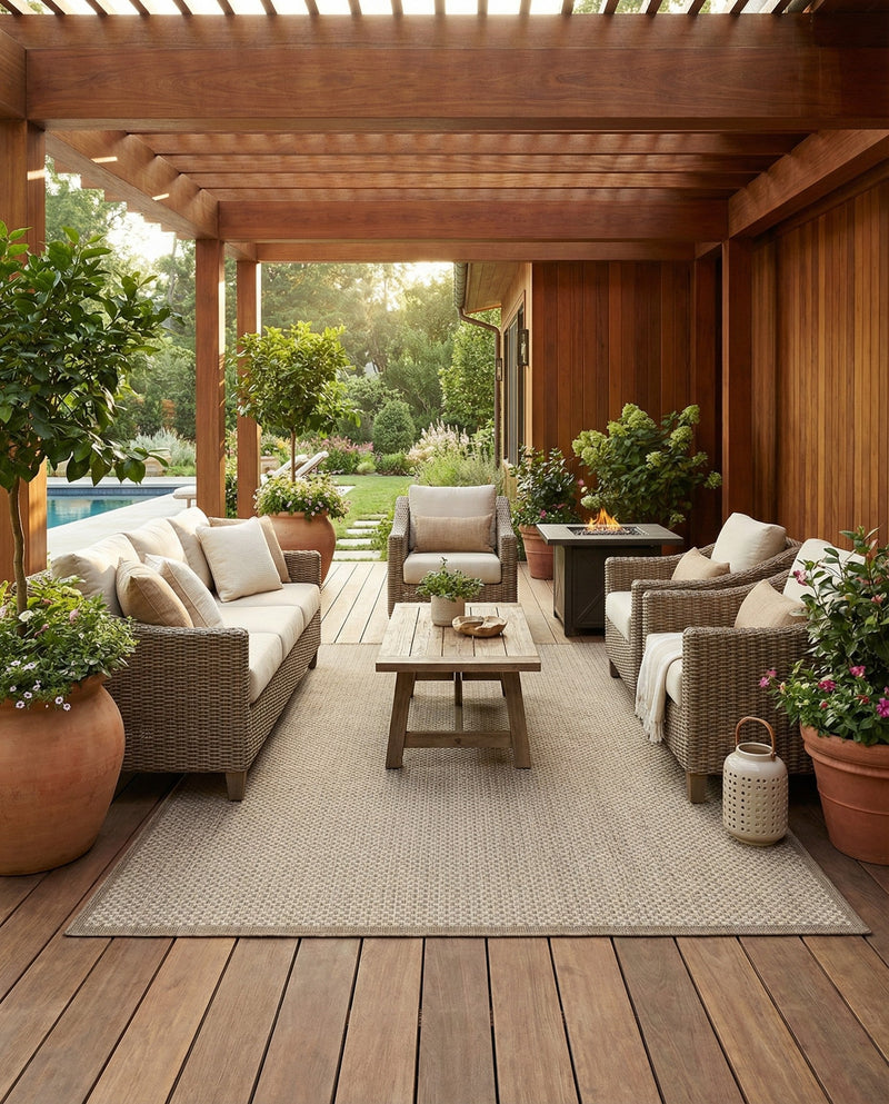 Terrace Fringe Collection Area Rug - Patio Rectangle Beige  lifestyle 37