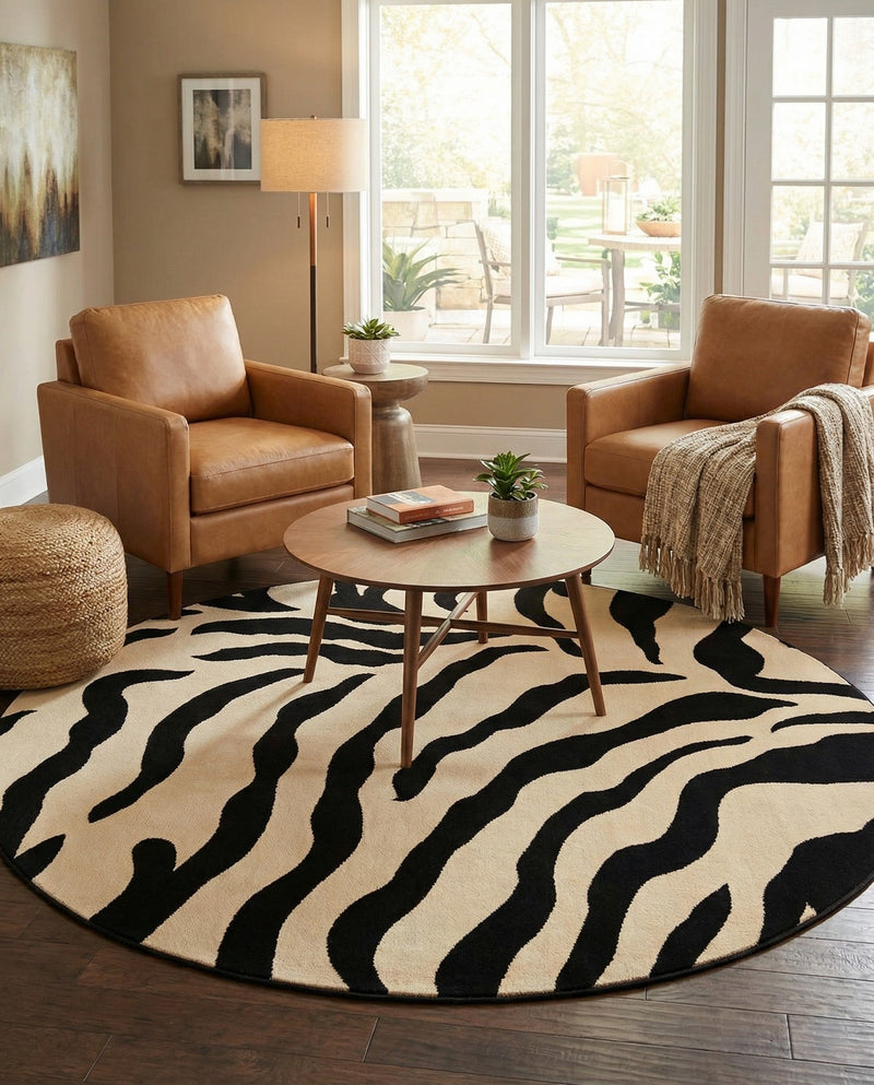 Savannah Sojourn Collection Area Rug -  Okavango Round Ivory  lifestyle 28
