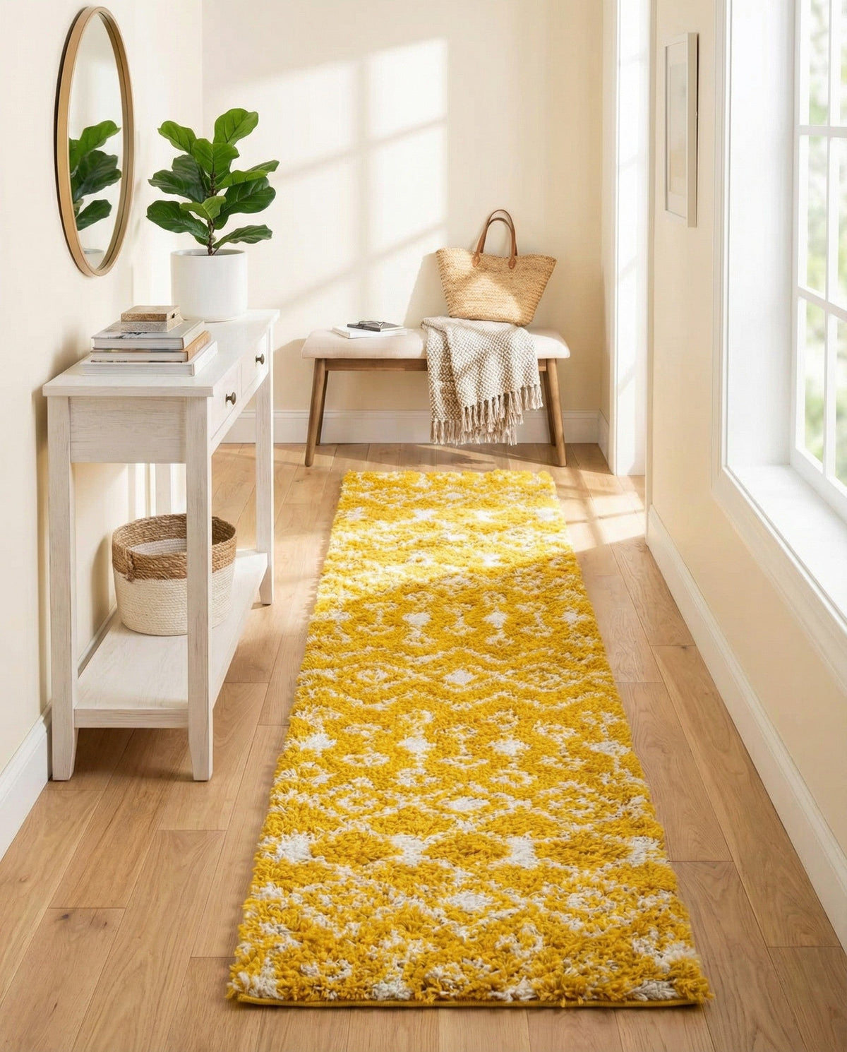 Berber Lattice Shag Collection Area Rug - Atlas (Yellow) Runner Yellow  lifestyle 42