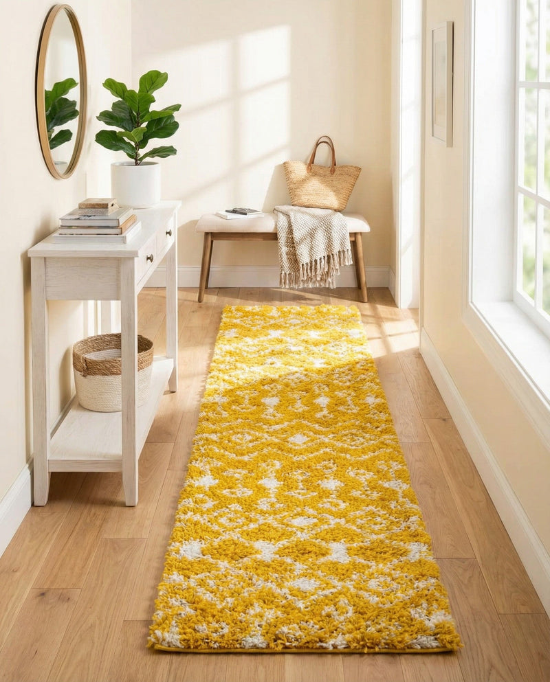 Berber Lattice Shag Collection Area Rug - Atlas (Yellow) Runner Yellow  lifestyle 42