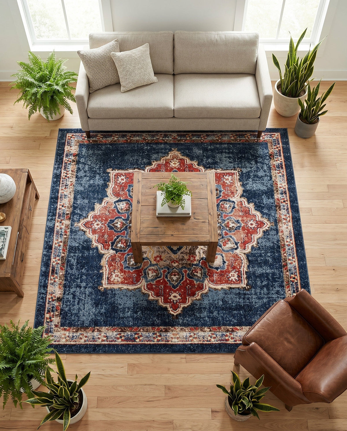 Eden Oasis Collection Area Rug -  Tranquility (Dark Blue) Square Dark Blue  lifestyle 99