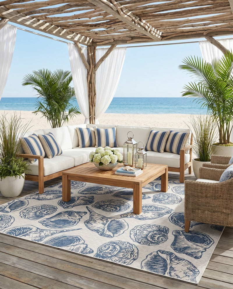 Seaside Haven Rugs Collection Area Rug -  Lighthouse (Ivory and Navy Blue) Square Ivory and Navy Blue  lifestyle 30