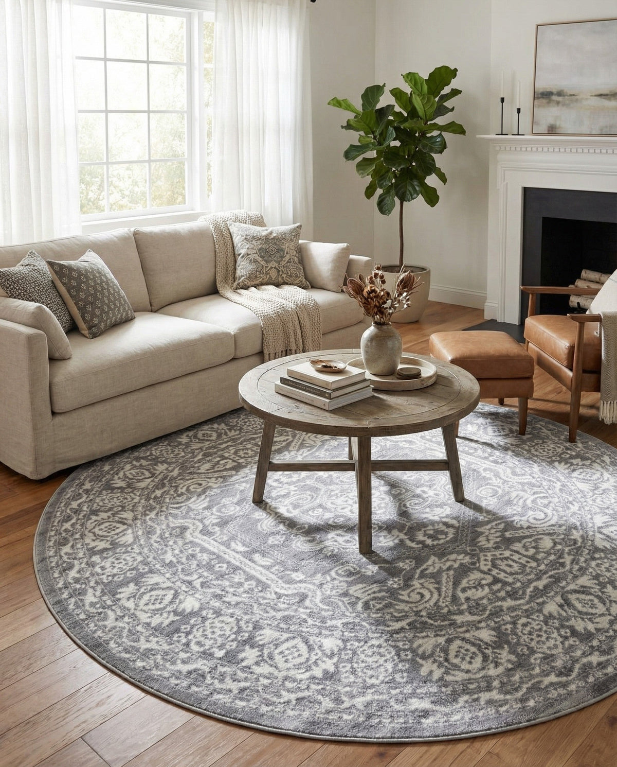 Charleston Elegance Collection Area Rug - Harborview Round Gray  lifestyle 160