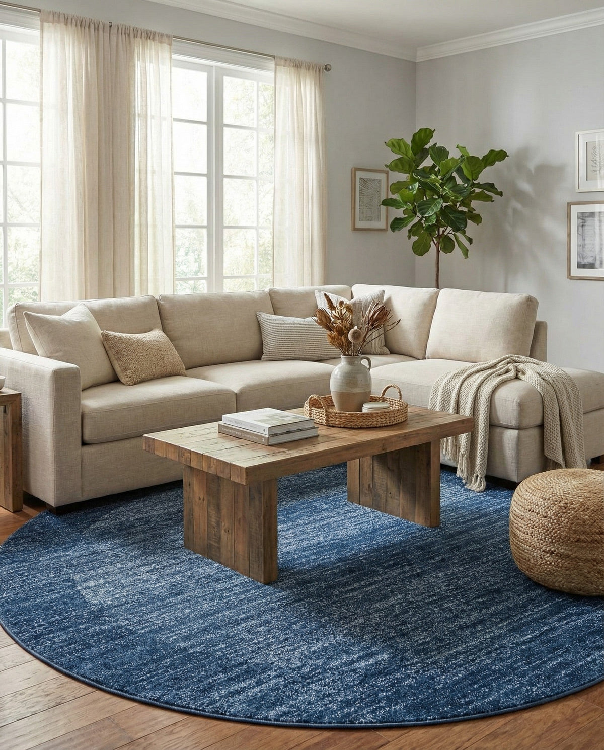 Studio Haven Collection Area Rug -  Conservatory (Navy Blue) Round Navy Blue  lifestyle 48