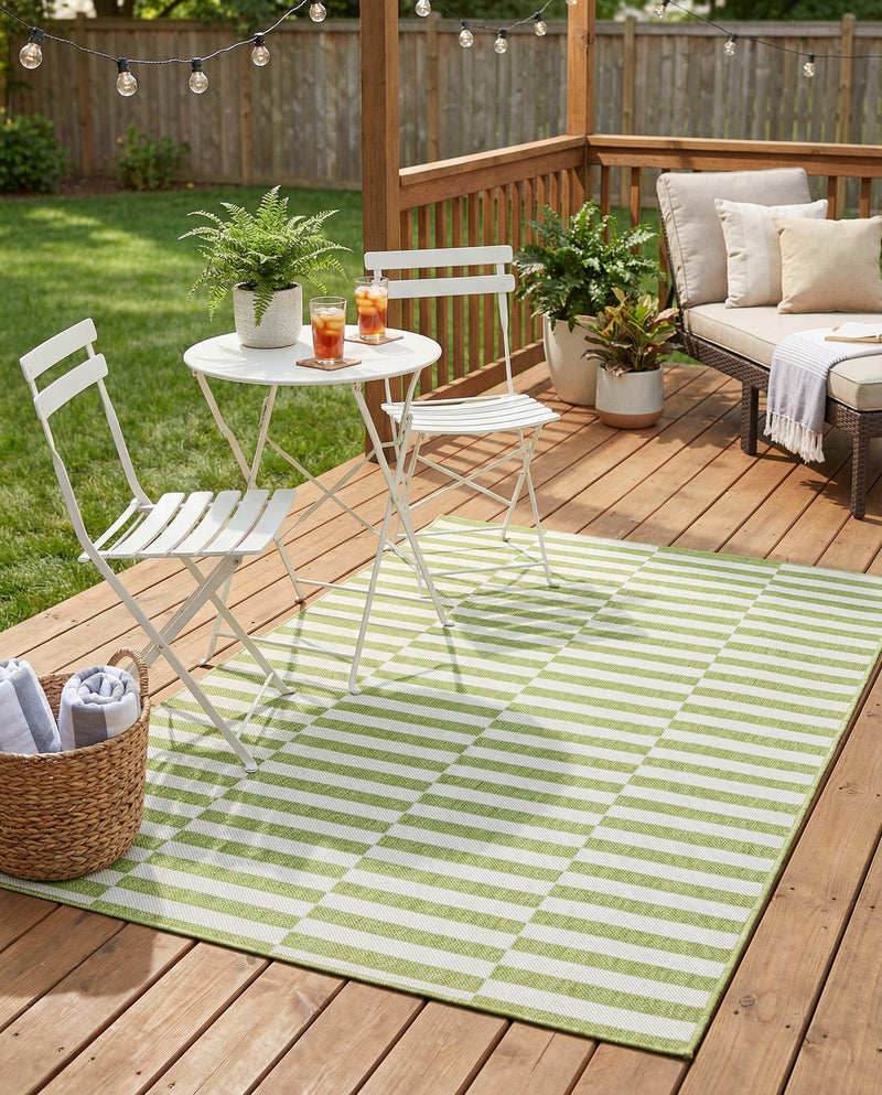 Seaside Stripes Collection Area Rug - Cabana (Green) Rectangle Green  lifestyle 9