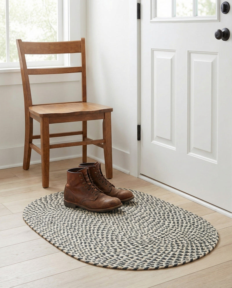 Highland Woven Jute Collection Area Rug - Glenmore (Gray) Oval Gray  lifestyle 64
