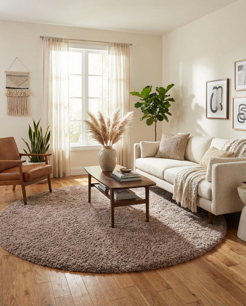 Eternal Plush Oasis Collection Area Rug -  Tranquility (Khaki) Round Khaki  lifestyle 42