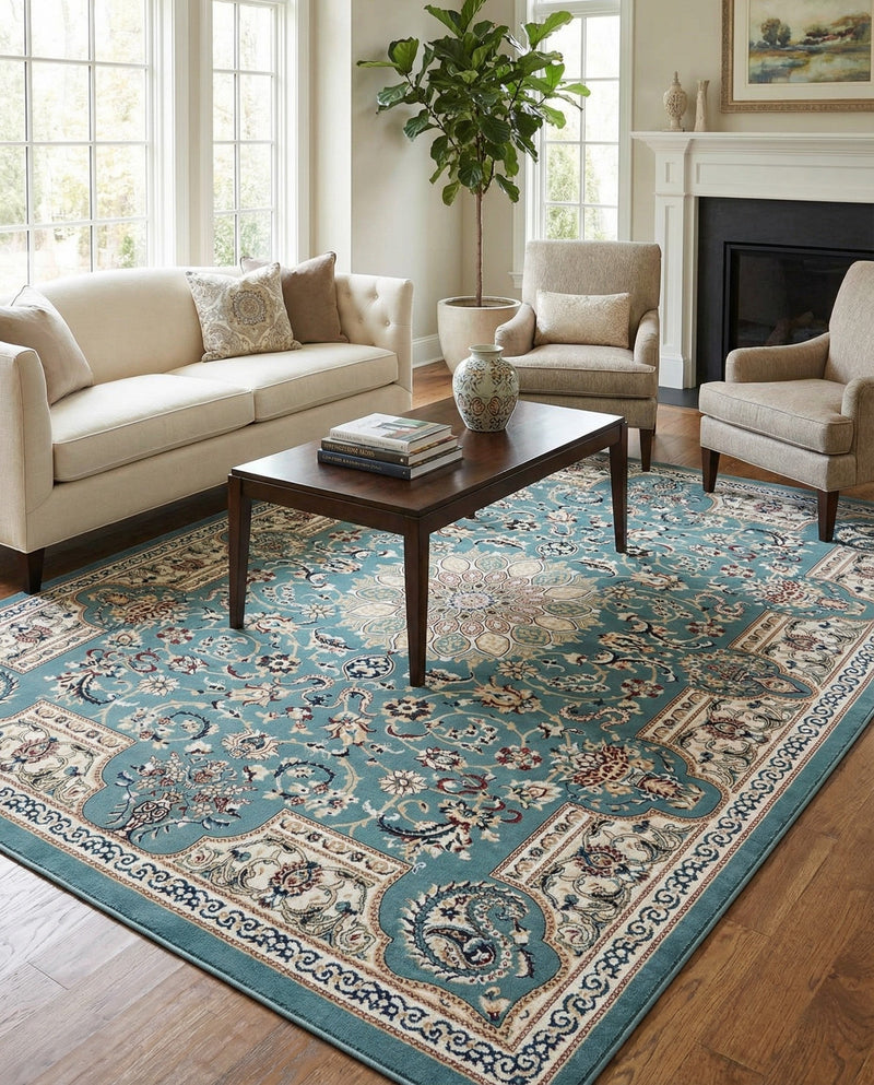 Persian Elegance Collection Area Rug -  Qom Rectangle Blue  lifestyle 16