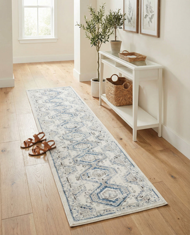 Savannah Elegance Collection Area Rug -  Tybee (Ivory Aqua) Runner Ivory Aqua  lifestyle 44