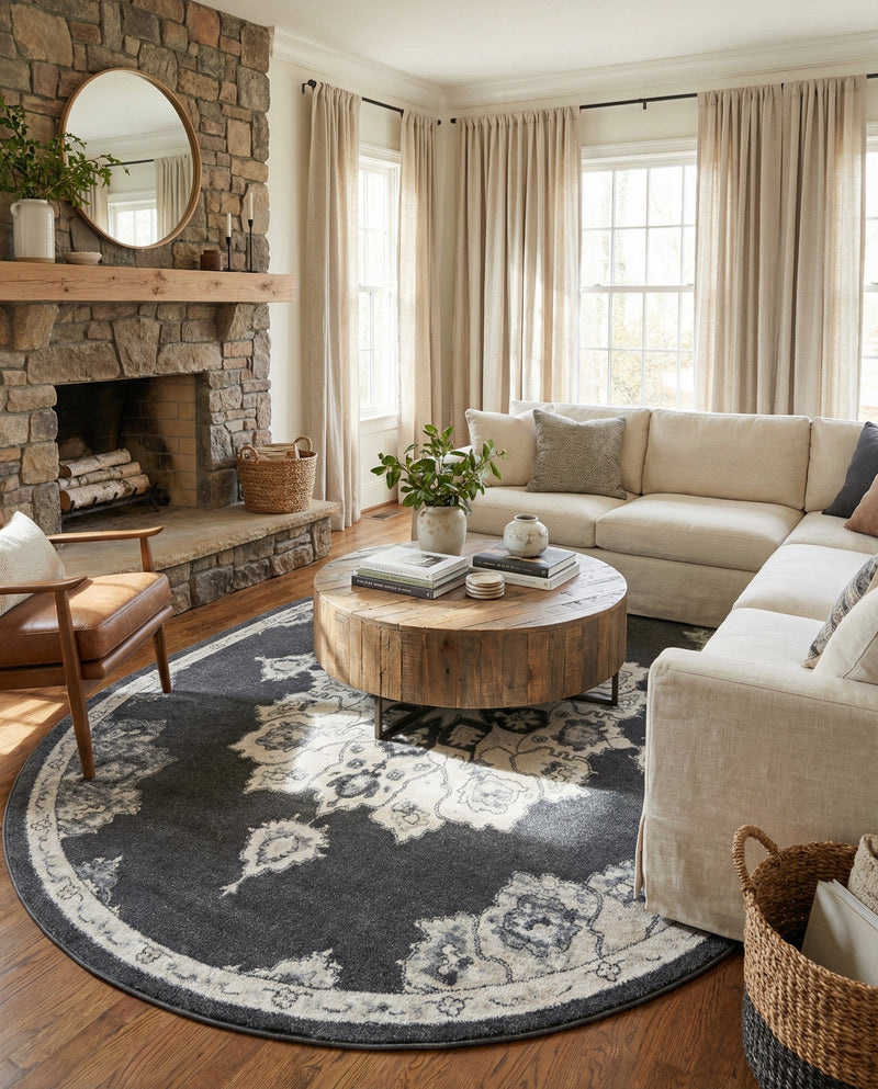 Beverly Grove Collection Area Rug - Melrose (Charcoal) Oval Charcoal  lifestyle 30
