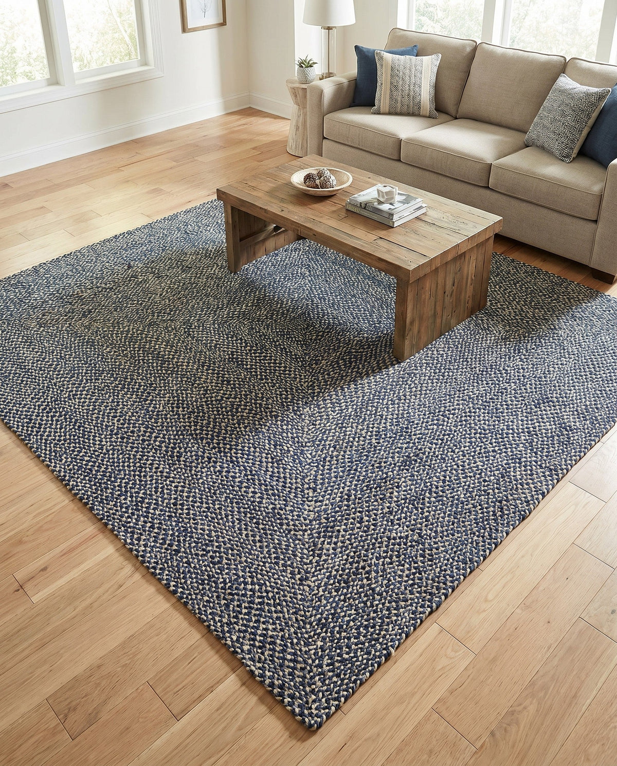 Highland Woven Jute Collection Area Rug - Glenmore (Navy Blue) Square Navy Blue  lifestyle 71