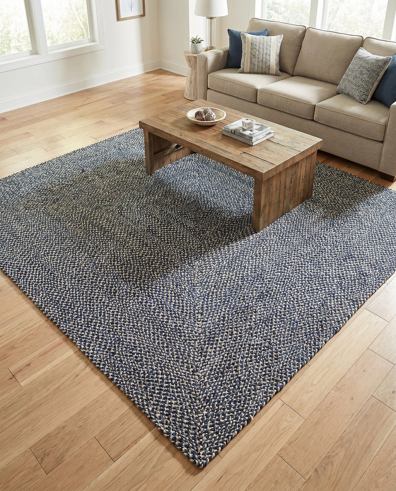 Highland Woven Jute Collection Area Rug - Glenmore (Navy Blue) Square Navy Blue  lifestyle 71