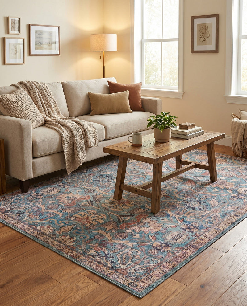 Vintage Memories Collection Area Rug -  Memories Rectangle Blue  lifestyle 17