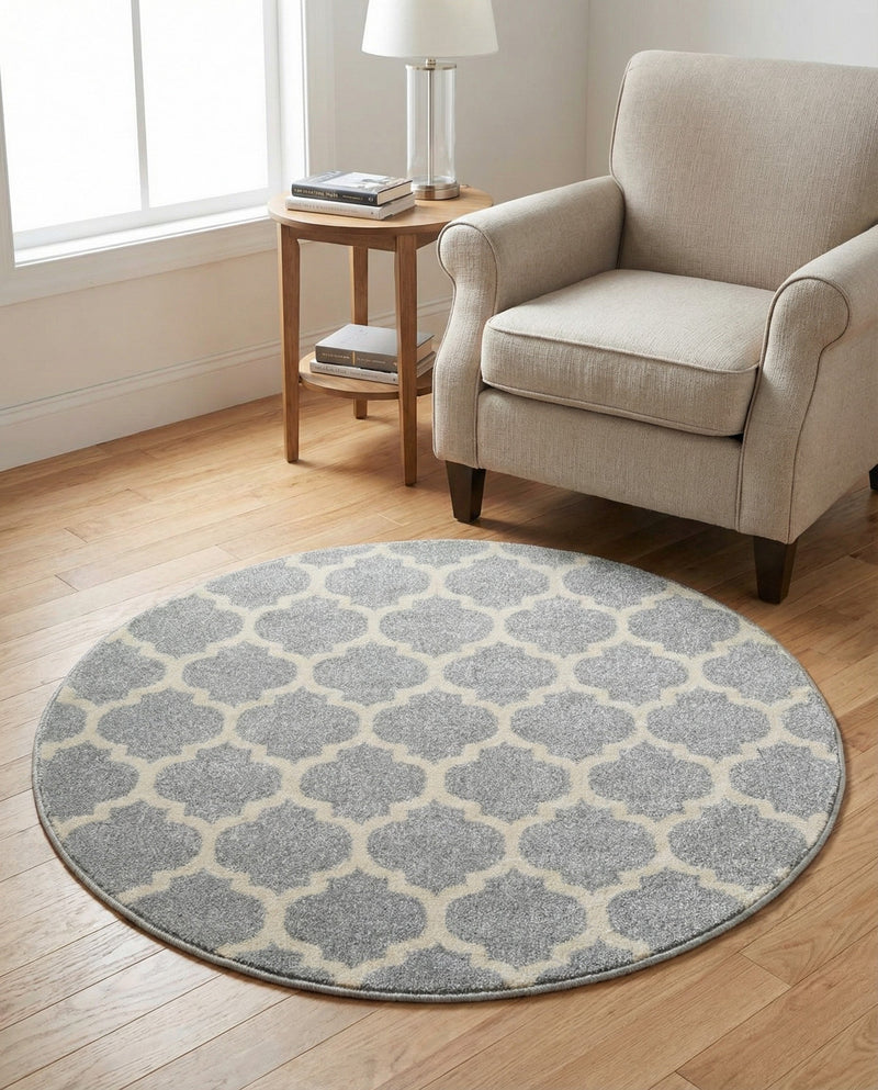 Lattice Gardens Collection Area Rug -  Bloomfield (Light Gray) Round Light Gray  lifestyle 68