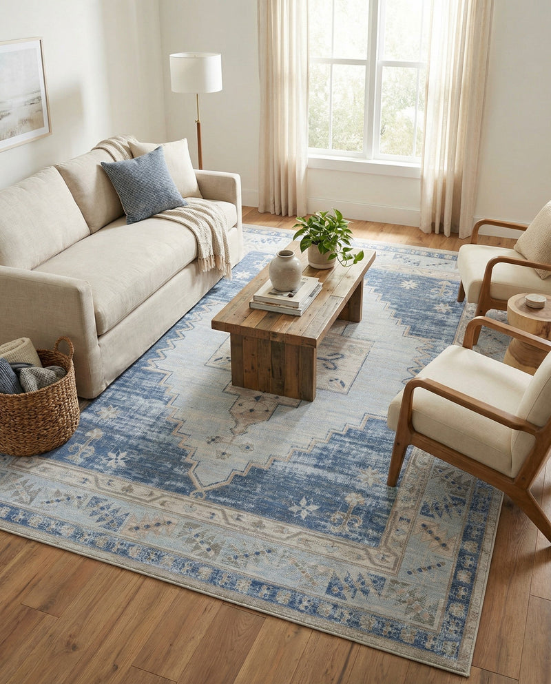 Savannah Series Collection Area Rug -  Augusta (Sky blue) Rectangle Sky blue  lifestyle 23