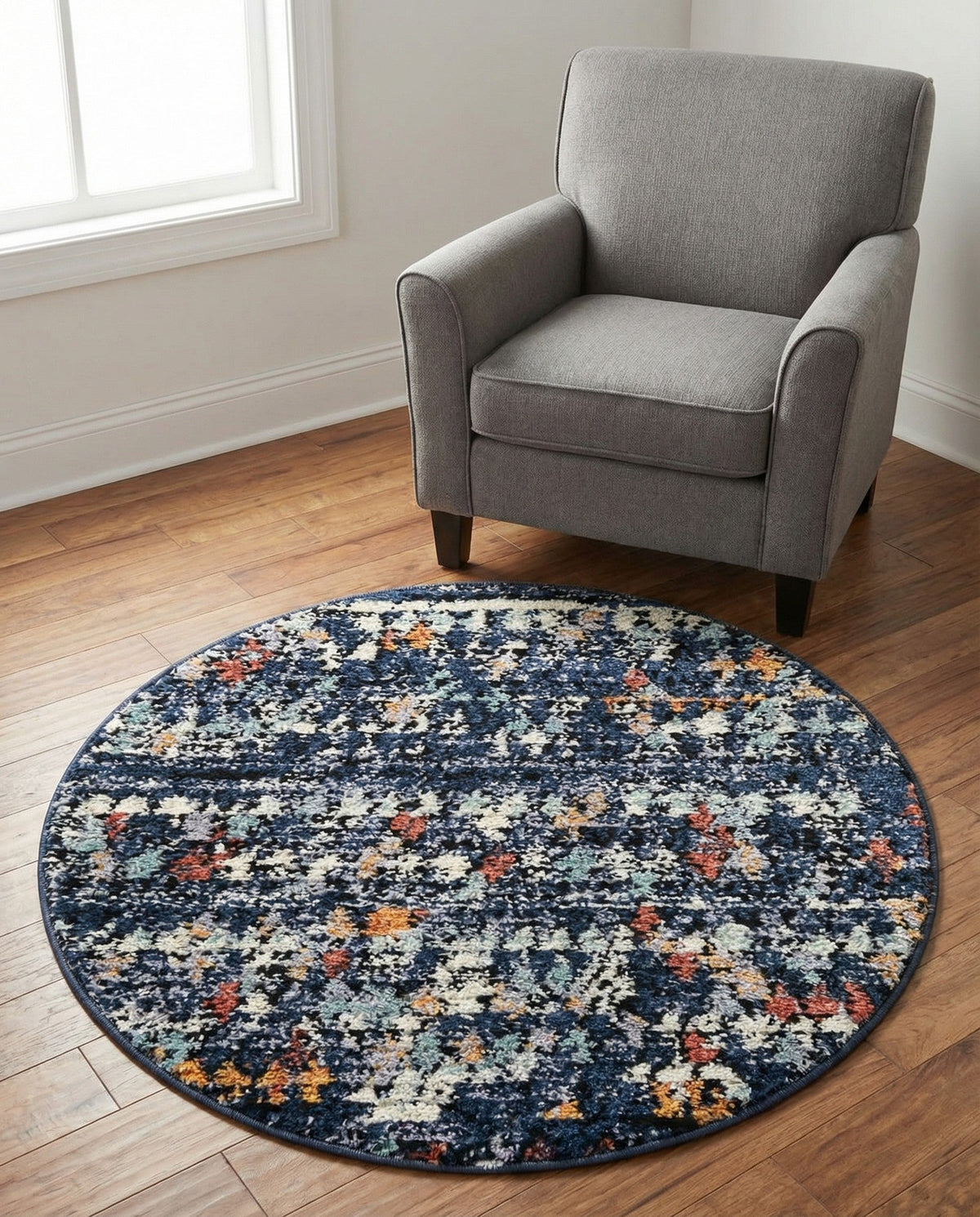 Tangier Treasures Collection Area Rug -  Marrakech Round Navy Blue  lifestyle 174