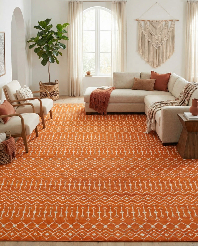 Marrakech Lattice Collection Area Rug - Medina (Orange) Rectangle Orange  lifestyle 9