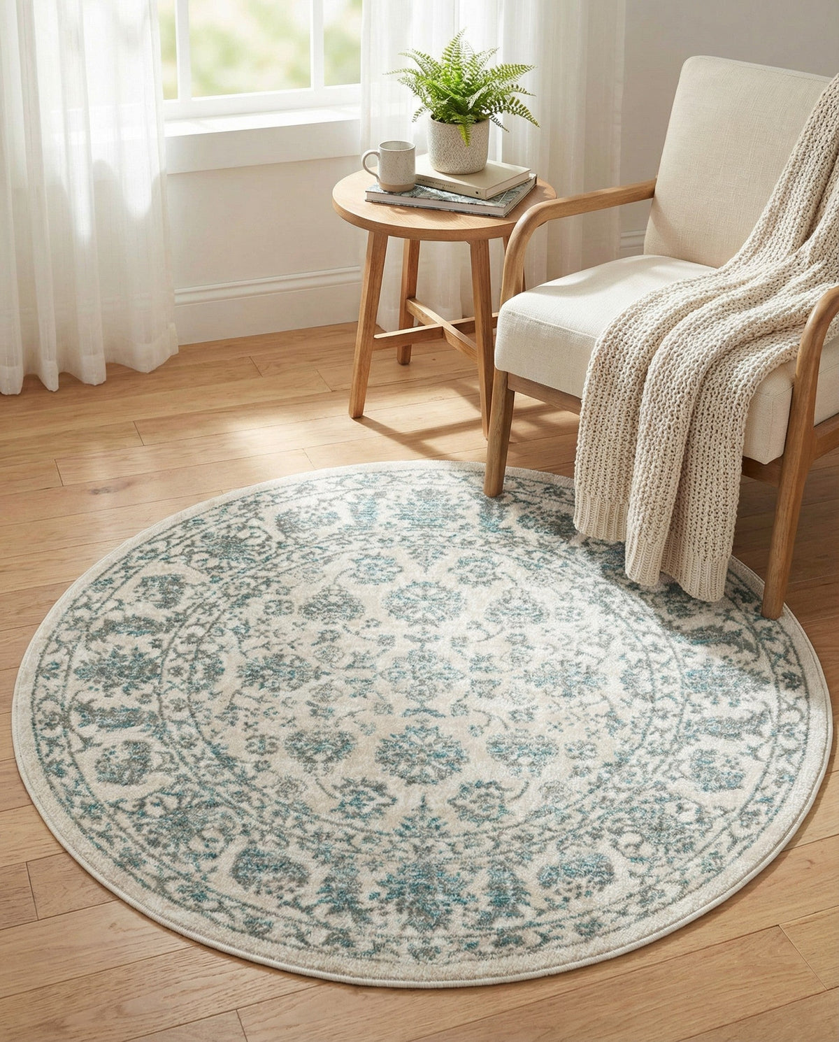 Metro Heights Collection Area Rug -  Astoria Round Teal  lifestyle 95