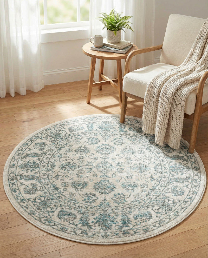 Metro Heights Collection Area Rug -  Astoria Round Teal  lifestyle 95