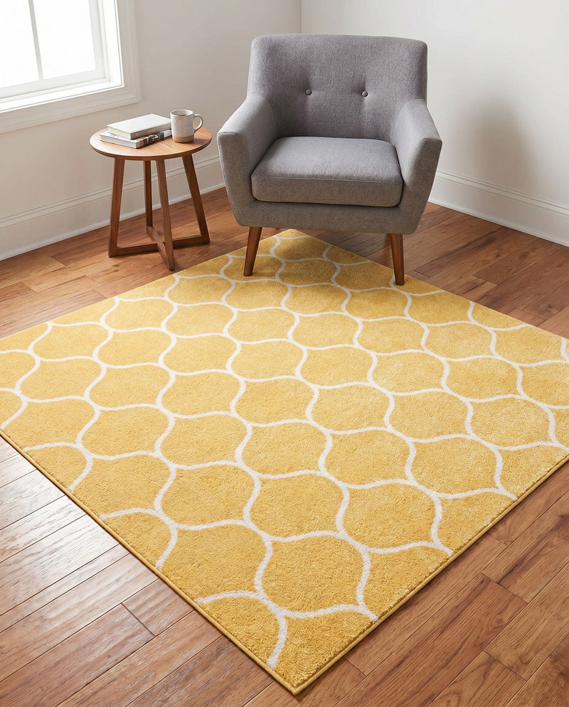 Trellis Mosaic Collection Area Rug -  Pergolatown (Yellow) Square Yellow  lifestyle 81