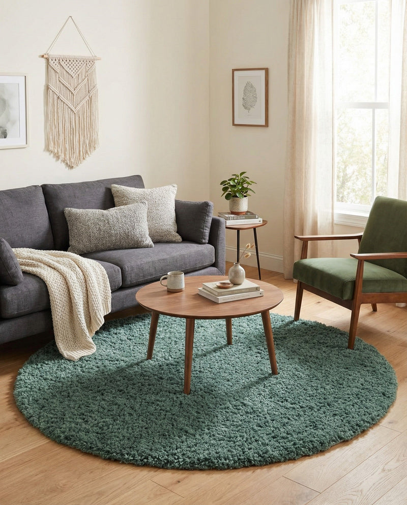 Eternal Plush Oasis Collection Area Rug -  Tranquility (Forest Green) Round Forest Green  lifestyle 42