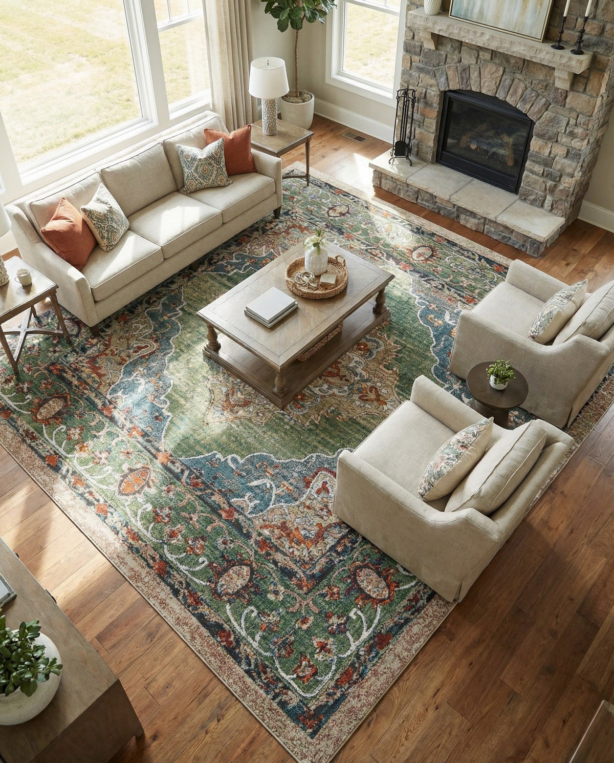 Savannah Soiree Collection Area Rug - Serengeti (Green) Square Green  lifestyle 93