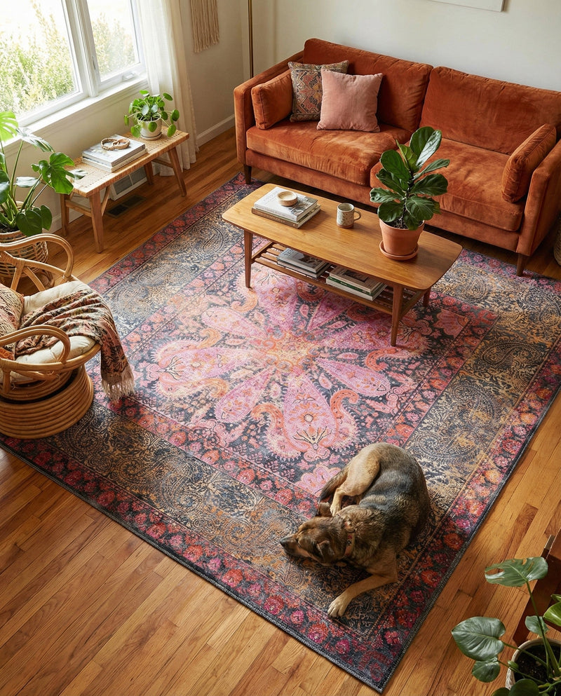 Maranta Collection Area Rug - Paramaribo Square Pink  lifestyle 39