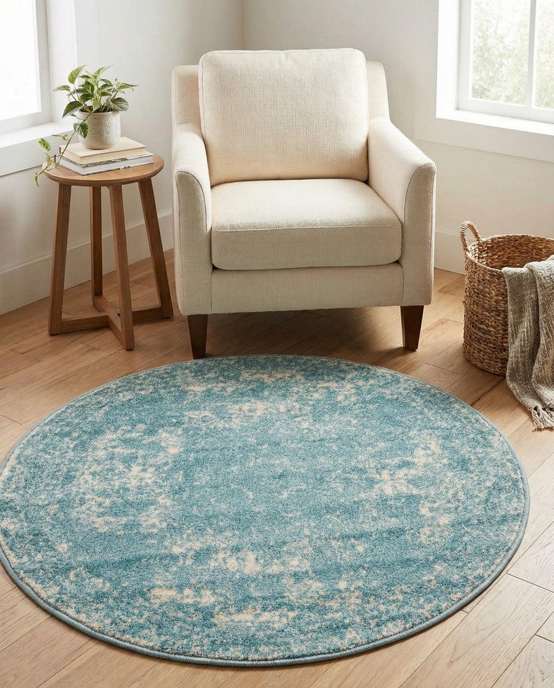 Dover Terrace Collection Area Rug -  Lagoon (Aqua) Round Aqua  lifestyle 74