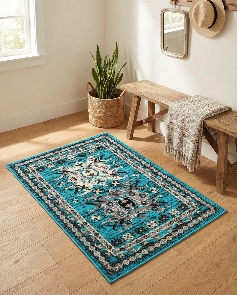 Tabriz Tapestries Collection Area Rug - Azerbaijan (Turquoise) Rectangle Turquoise  lifestyle 13