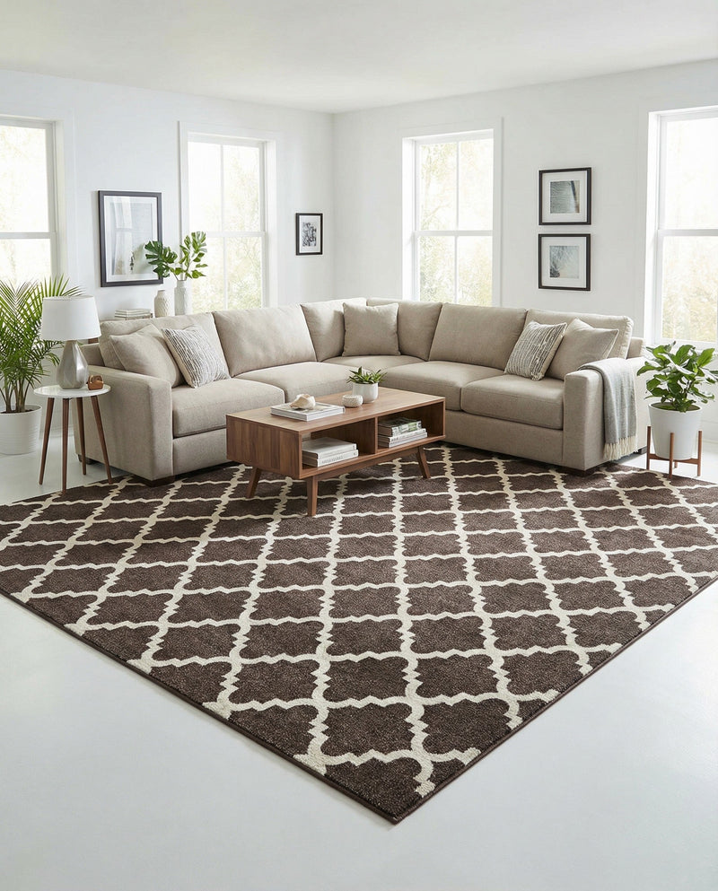 Lattice Gardens Collection Area Rug -  Bloomfield (Chocolate Brown) Square Chocolate Brown  lifestyle 46