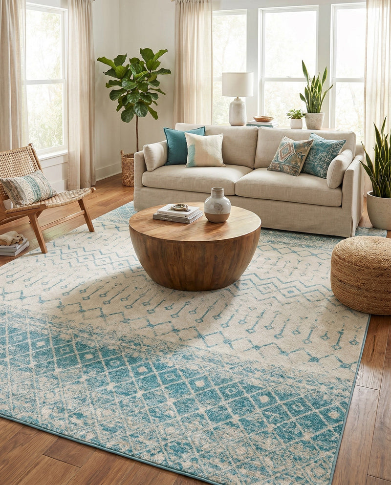 Mediterranean Lattice Collection Area Rug -  Casablanca (Ivory Blue) Rectangle Ivory Blue  lifestyle 20