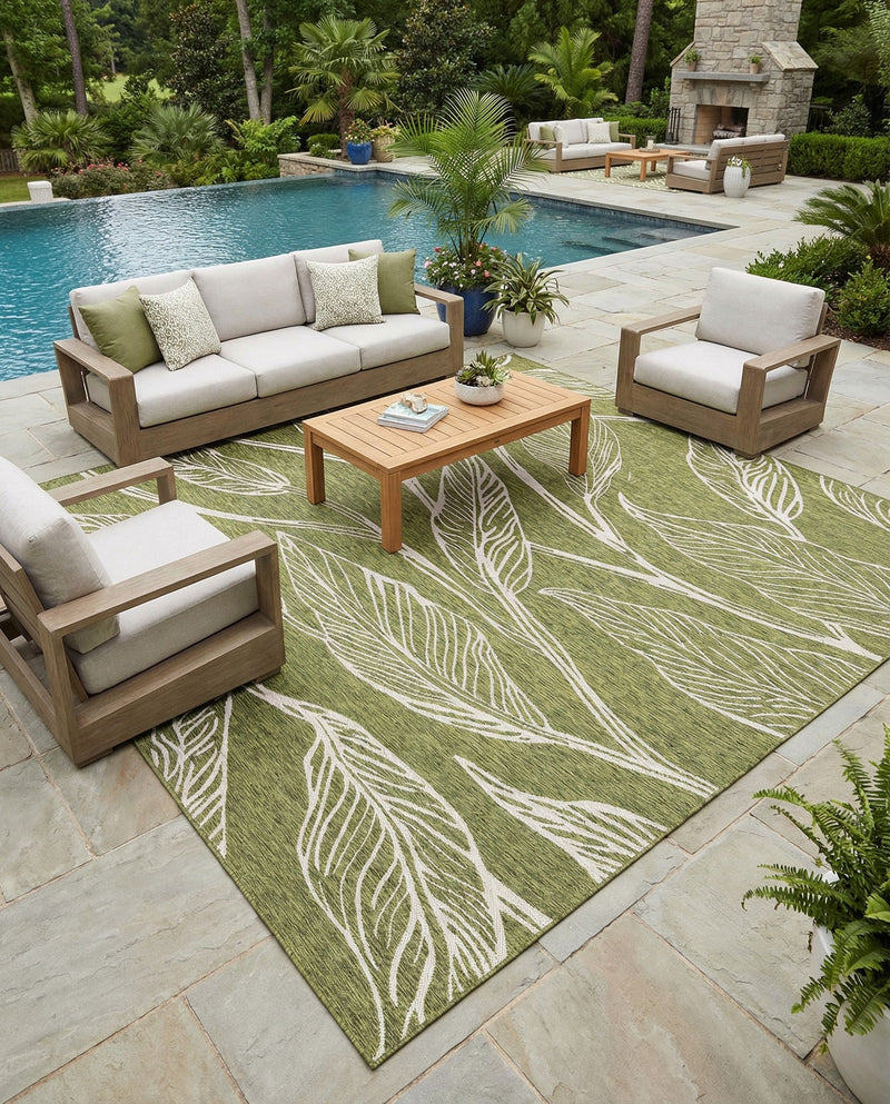 Seaside Blooms Collection Area Rug -  Evergreen (Green) Square Green  lifestyle 61
