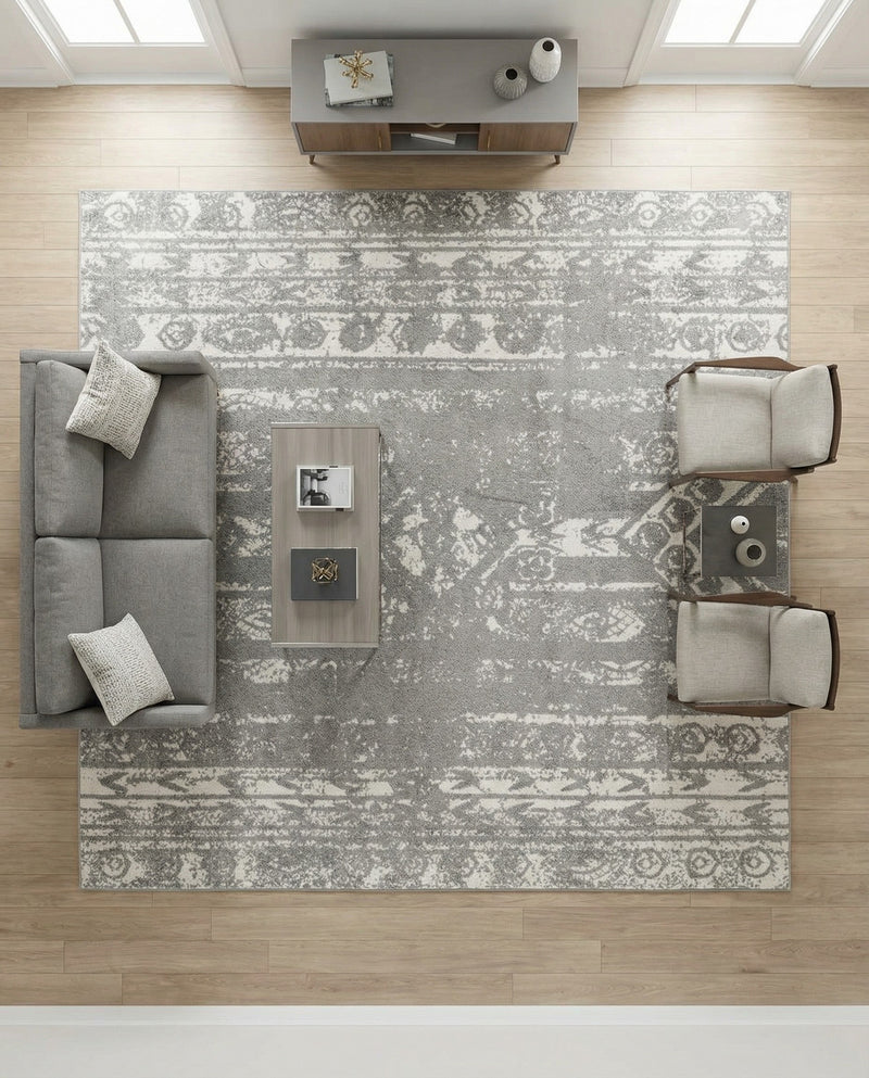 Brighton Stripes Collection Area Rug - Sussex (Gray and Ivory) Square Gray and Ivory  lifestyle 55