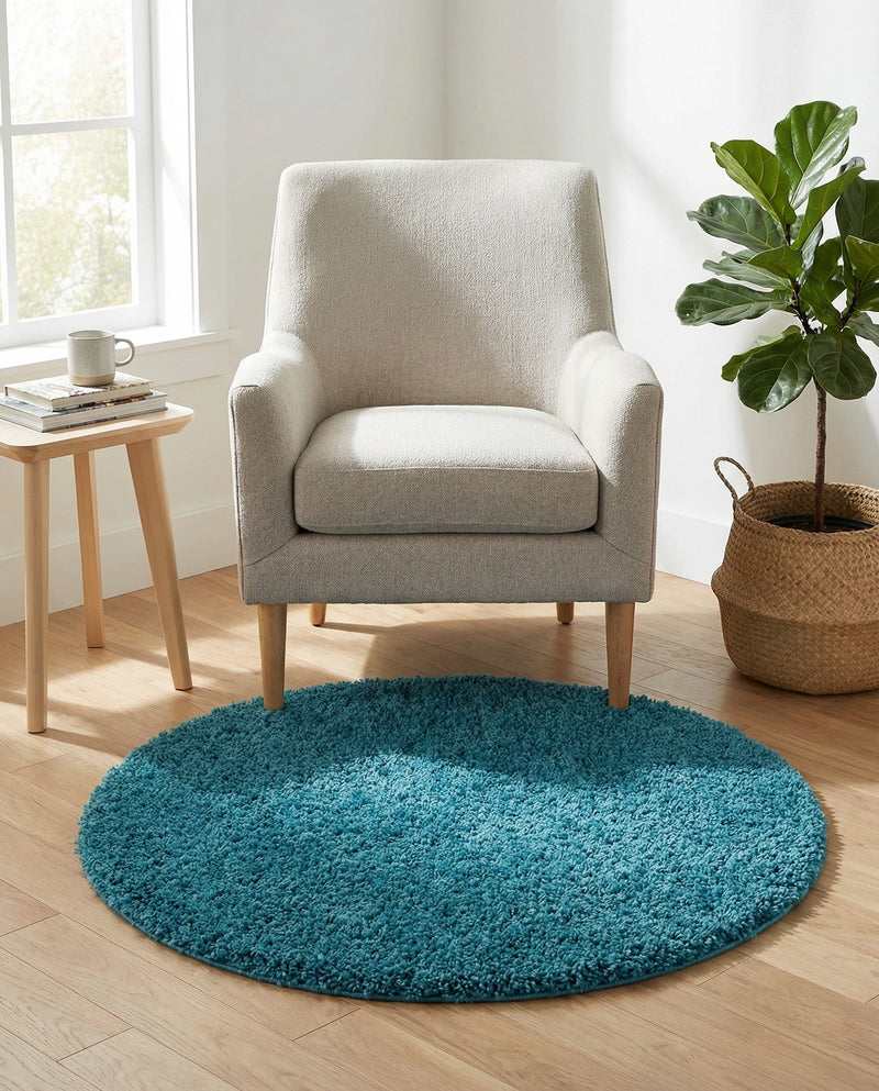 Plush Oasis Collection Area Rug - Serenity (Turquoise) Round Turquoise  lifestyle 37