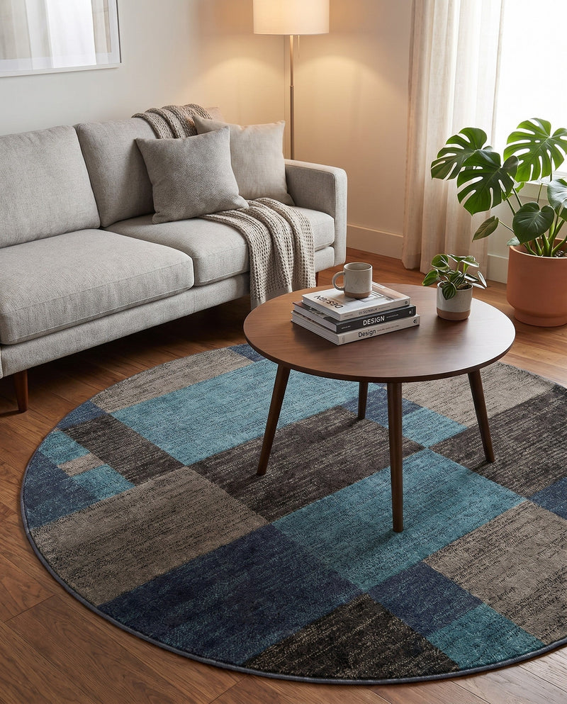 Autumn Meadow Collection Area Rug -  Sycamoreside (Blue Gray) Round Blue Gray  lifestyle 68