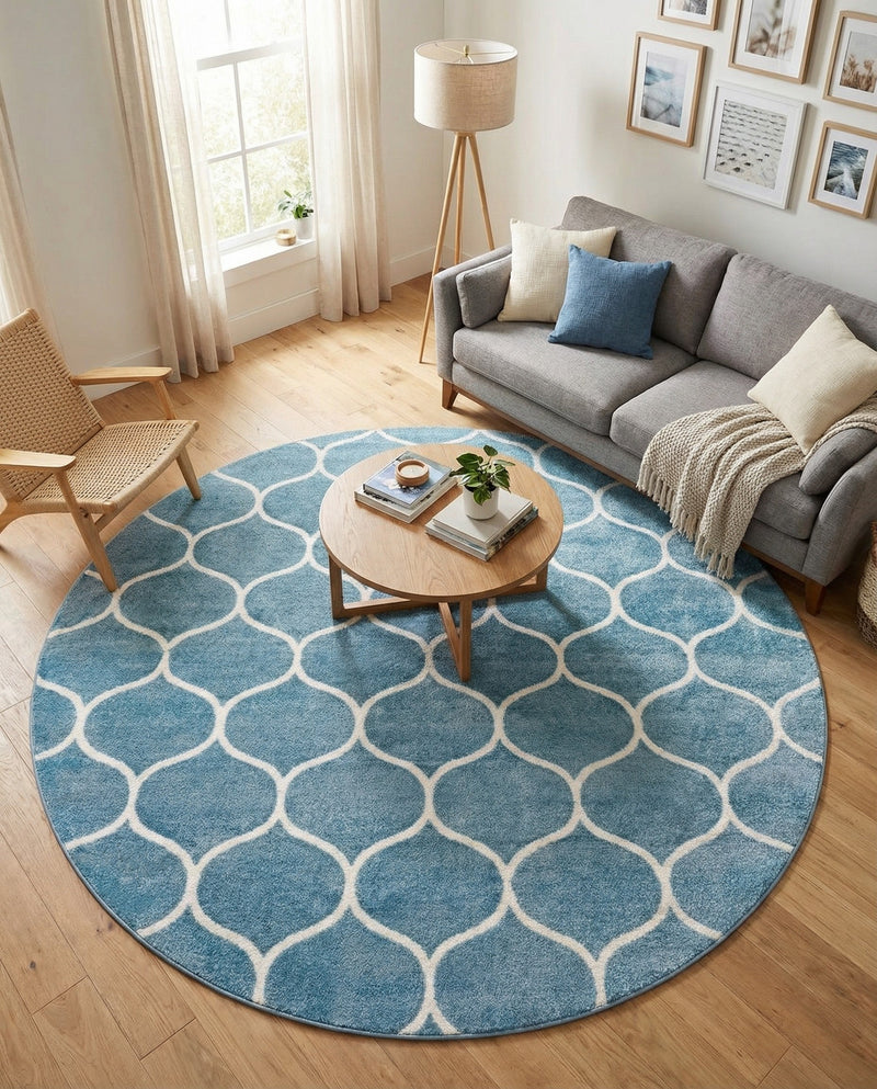 Trellis Mosaic Collection Area Rug -  Pergolatown (Light Blue) Round Light Blue  lifestyle 42