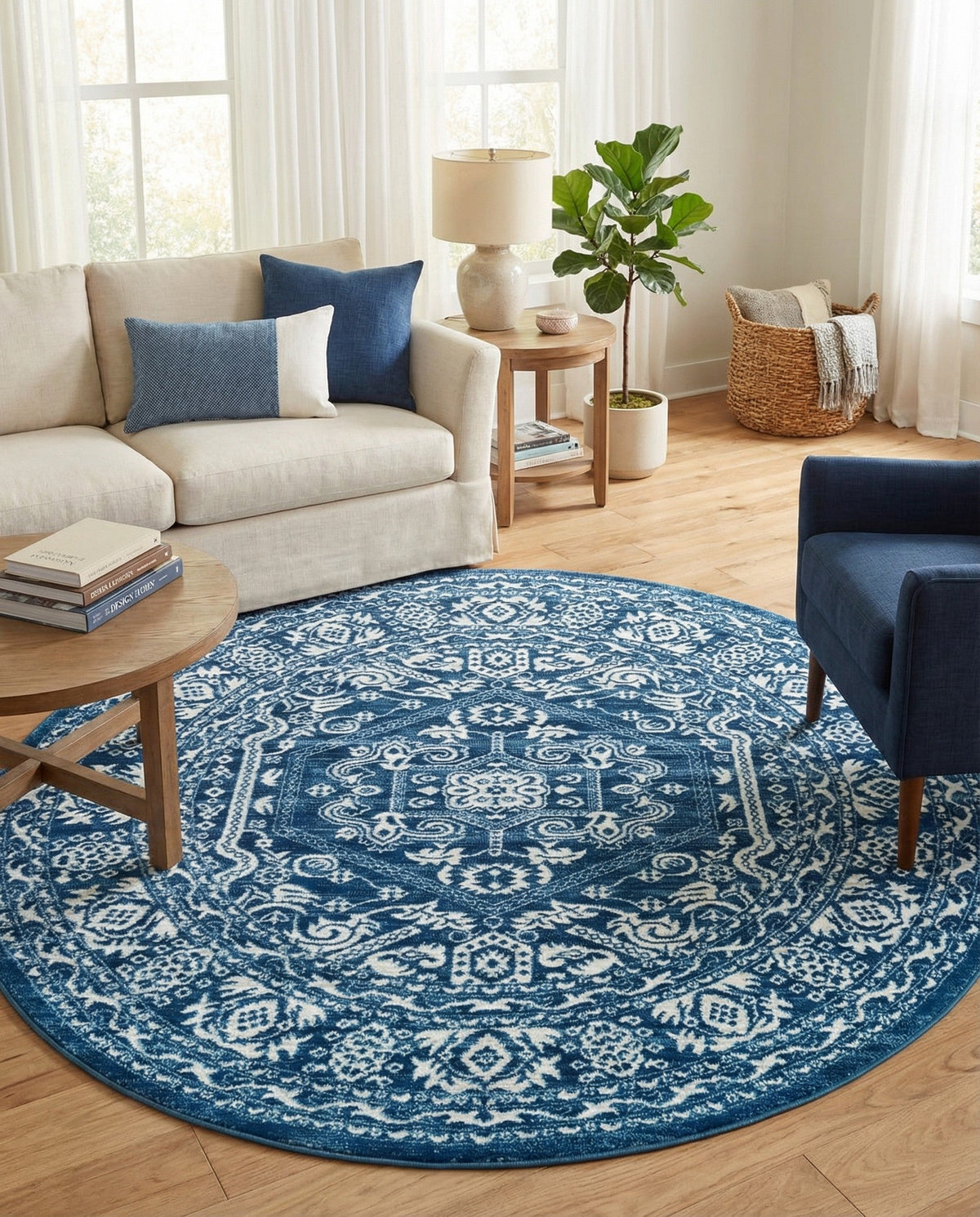 Charleston Elegance Collection Area Rug - Harborview Round Blue  lifestyle 110