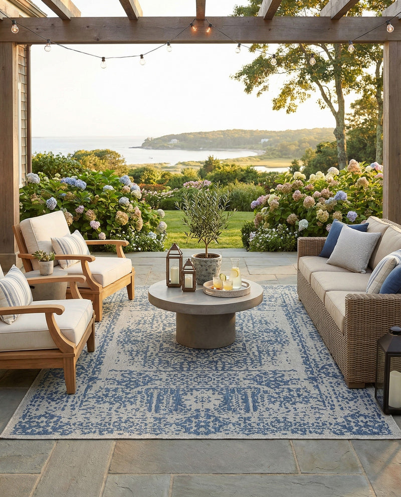 Patio Heritage Collection Area Rug - Savannah (Blue) Rectangle Blue  lifestyle 48
