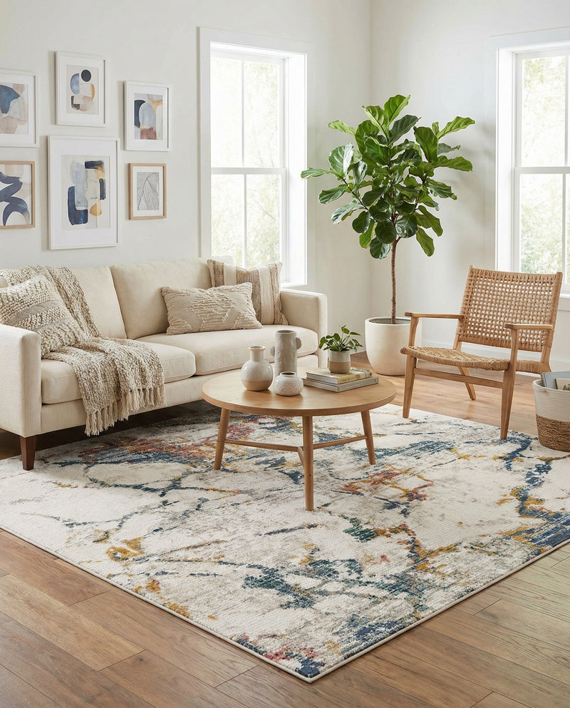 Jewel Oasis Collection Area Rug -  Opaline Square White Navy  lifestyle 77