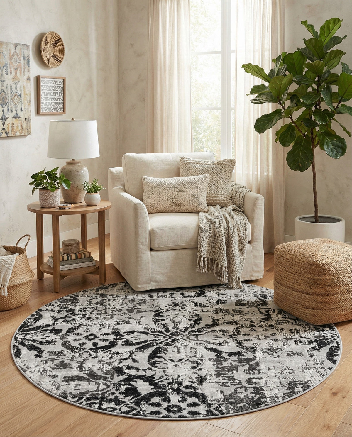 Geneva Terrace Collection Area Rug -  Morges Round Gray  lifestyle 99