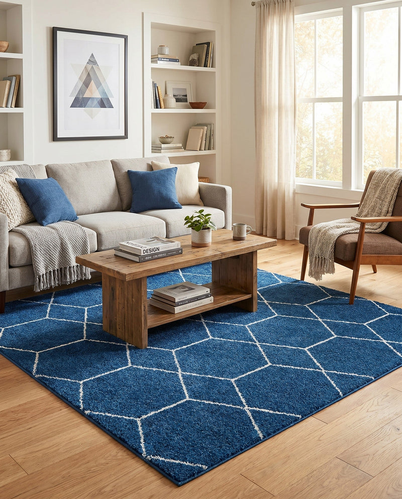 Trellis Mosaic Collection Area Rug - Arborville (Navy Blue) Square Navy Blue  lifestyle 64