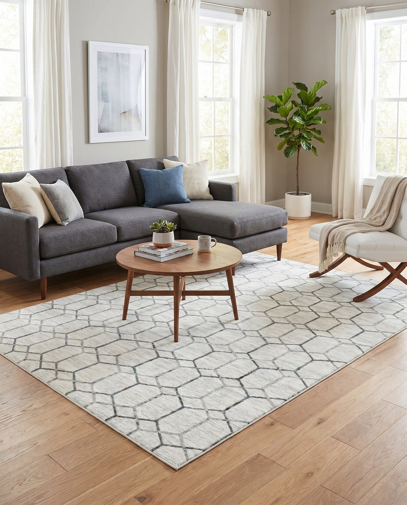 Garden Maze Retreat Collection Area Rug - Hedgegrove Rectangle White  lifestyle 9