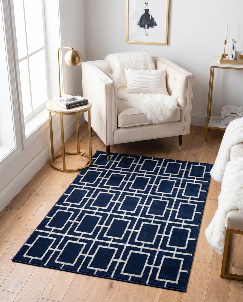 Hollywood Luxe Collection Area Rug -  Beverly (Navy Blue Silver) Rectangle Navy Blue Silver  lifestyle 18