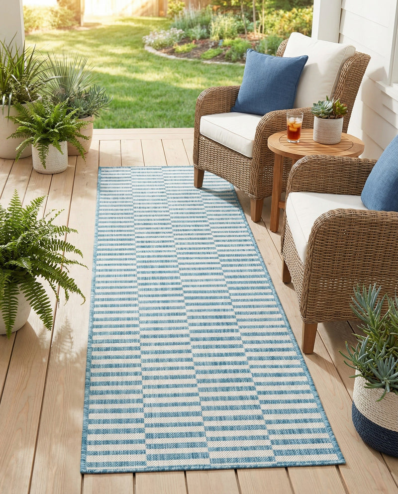 Seaside Stripes Collection Area Rug - Cabana (Light Aqua) Runner Light Aqua  lifestyle 46