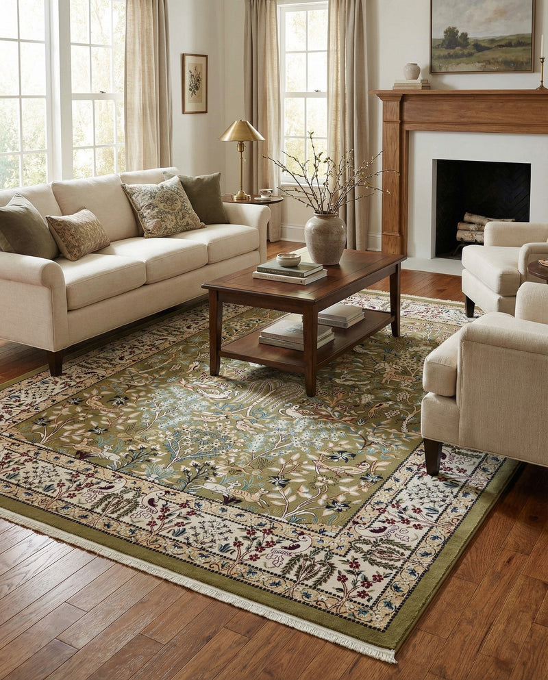 Persian Elegance Collection Area Rug -  Kerman (Green) Rectangle Green  lifestyle 15